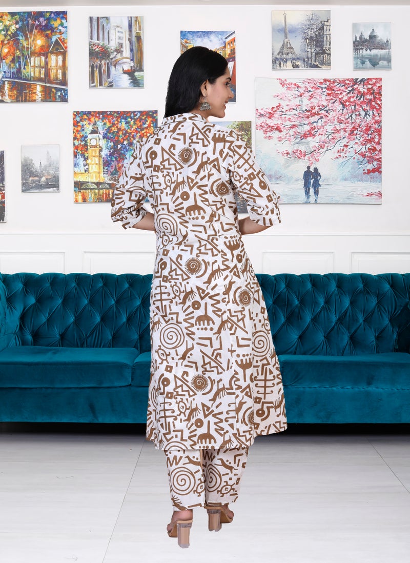 Shifory Brown Floral Print A-Line Coord Set for Women - Image 4